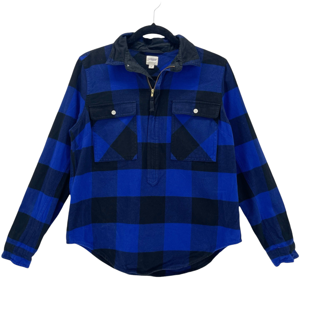 J Crew Women's Buffalo Check Plaid Flannel Shirt Jacket Blue Black Top Small